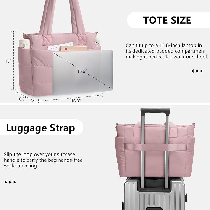 Puffer Tote Bag for Women Quilted Nurse Bag Lightweight Work Bag for Teacher Travel Handbag with Multiple Pockets