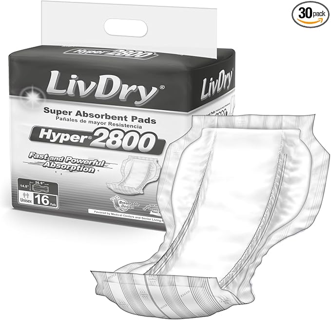 LivDry Incontinence Pad Insert for Men and Women | Extra Absorbency with Odor Control (Hyper 2800 (16 Count))