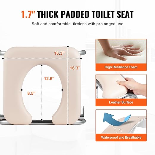 VEVOR Commode Chair, Bedside Commode with Padded Seat, Drop-Down Arms, 7-Level Adjustable Height, 5.8L Removable Bucket, Easy to Assemble, 350LBS Capacity, Portable Toilet for Adults Seniors