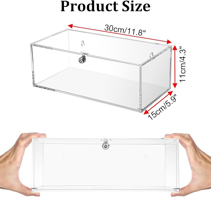 JUXYES Acrylic Clear Refrigerator Medicine Organizer Box with Lid and Lock for Wall and Tabletop - Transparent Medicine Storage Bin - Stackable Fridge Lockable Pill Container for Medical Supplies, L ﻿