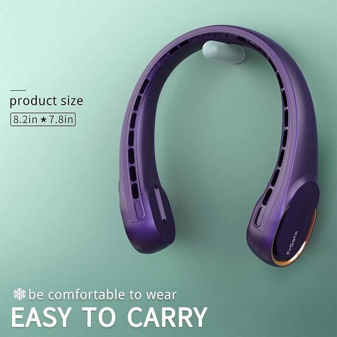 FrSara Neck Fan, Portable Personal Fan Strong Wind, 4000mAh, Air Volume | 360° Cooling, No Hair Twisting, Air Volume On 2 Sides, Non-Slip, Quick Charge, Long Use Time, Gift for Women, Men, Birthday