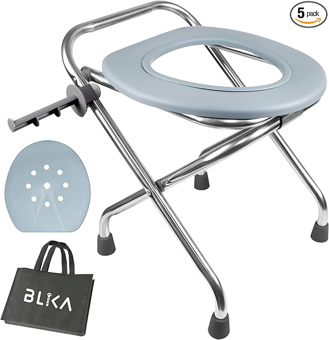BLIKA Portable Toilet for Camping, 400LBS Stainless Steel Foldable Camp Travel Toilet for Adults, 16-Inch for Truckers, Camping, RV Travel, Road Trips, Outdoor Use