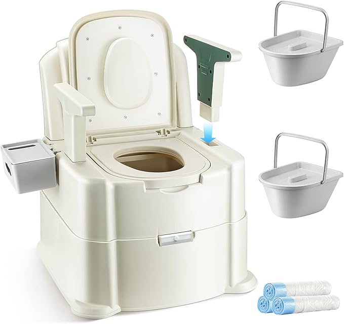 Bedside Commode, Portable Toilet for Adults, Commode Chair for Toilet with Arms, Height Adjustable, 2 Toilets and Induction Night Light, Potty Chair for Elderly and Disabled