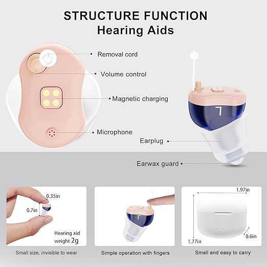 Rechargeable True Hearing Aids for Seniors Not Amplifiers Hearing Loss with Noise Cancellation 16 Channel Digital & Invisible Design with Charging Box