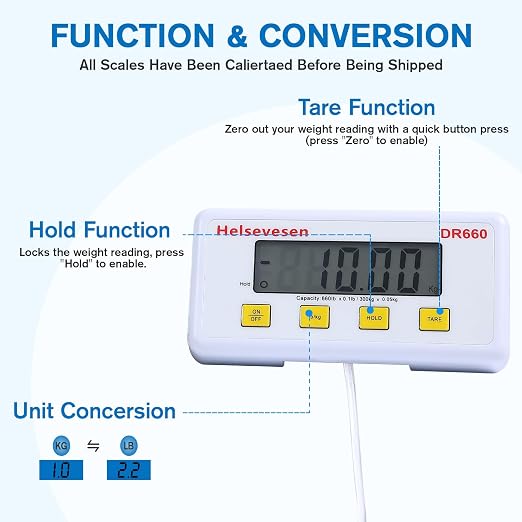 Helsevesen Extra Large Platform Fitness & Athletic Scales, 15.75 in/40 cm, Professional Physician Scale W/Remote Display, Wrestling Scale, Bariatric Floor Scale, Capacity 660 lb