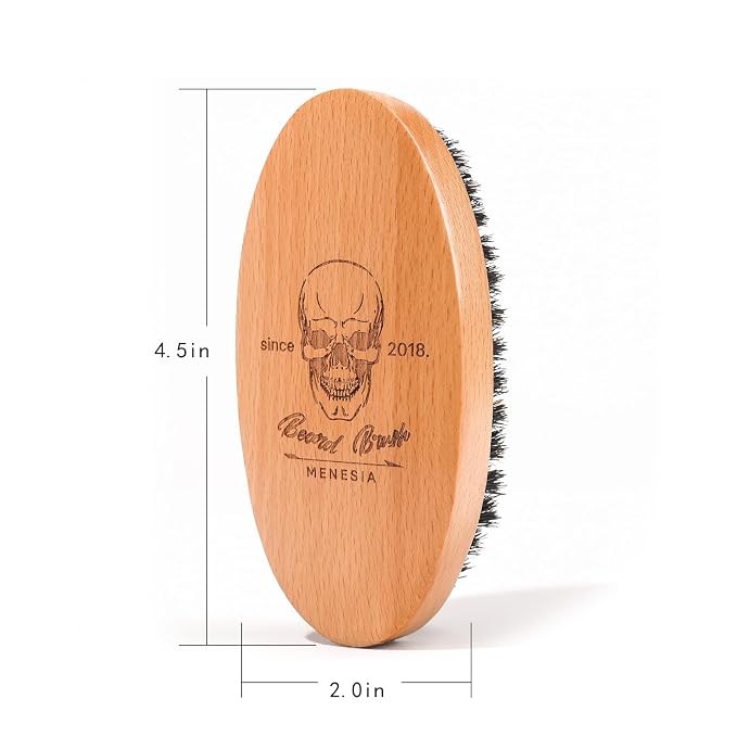 Soft Boar Bristle Beard Brush for Men | Soft & Smoothing Boar Bristles, Skull Print, Small Pocket Travel Size