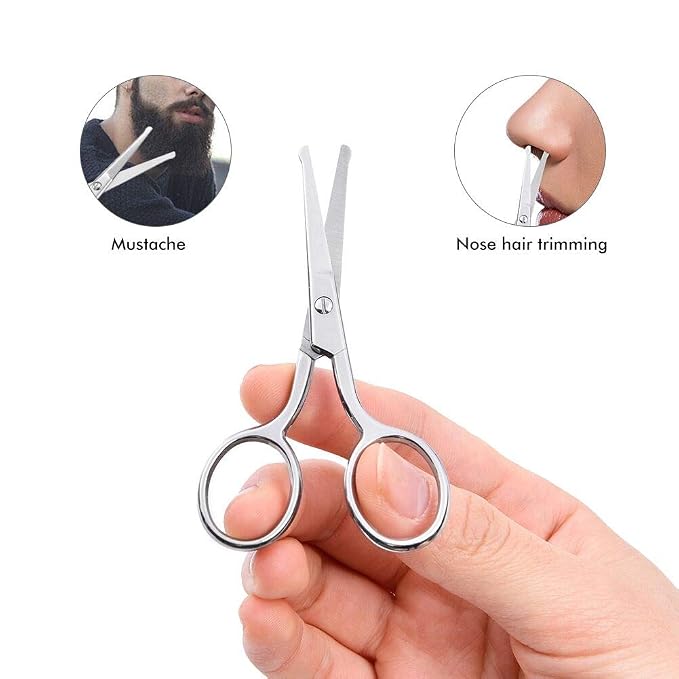 LIVINGO 2 Pack Rounded Tip Nose Hair Scissors & Curved Nail Scissors | Safety Blade, Stainless Steel Nail Care Scissors, Nose Ear Facial Hair Grooming for Men Women
