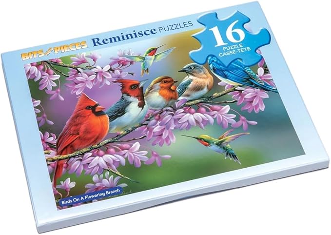 Bits and Pieces Large Piece Puzzles for Seniors, 10 in. x 13 in. Birds on Branch Puzzle - 16 pc Extra Large Pieces Puzzles for Dementia Seniors, Alzheimer Puzzle Memory Aids for Seniors with Dementia