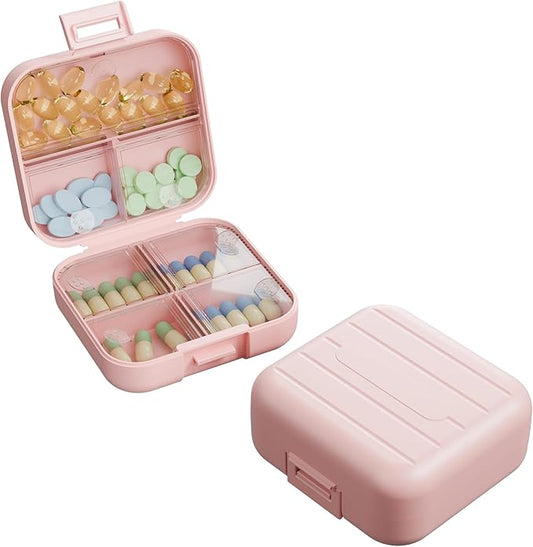 Small Travel Pill Box, Double Layer 7-Compartments Pill Organizer, Portable Weekly Pill Case Container for Pocket, 7 Day Compact Medicine Holder for Vitamins, Fish Oils, Supplements Pink