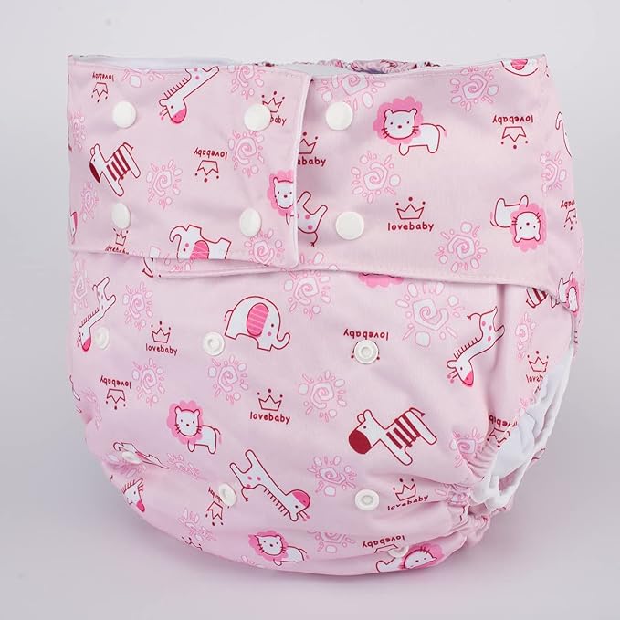 Teen Adult Cloth Diaper Nappy Reusable Washable (Pink Animals) Medium