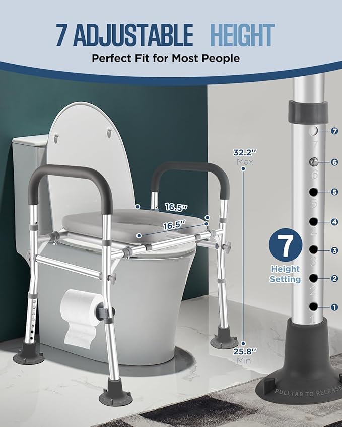 Toilet Seat Riser with Handles, 500lb Raised Toilet Seat, Adjustable Height & Width, Handicap Raised Toilet Chair for Seniors, Fit Any Toilet