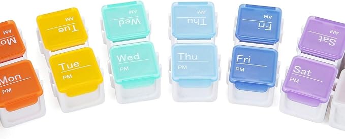 7-Day Pill Organizer with Medicine Reminder Alarm, Cozycabin Weekly Large Vitamin Box Organizer - AM PM Daily Travel Medication Box(Rainbow)