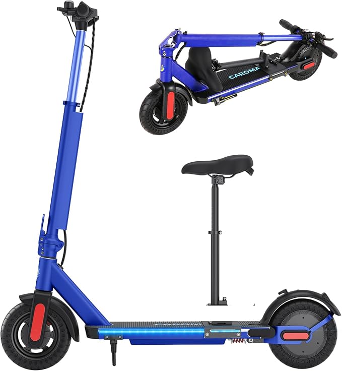 Caroma Electric Scooter with Seat Option,500/350W Motor Up to 25/20 Miles Range & 25/20 MPH Speed,9" Tires,Adjustable Electric Scooter for Adults,Foldable Commuting