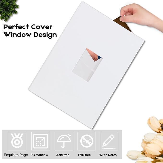 4x6 Photo Album Holds 360 Photos with Writing Space, Leather Cover Picture Book with Front Window for Family Wedding Baby Travel & Graduation Memories, White