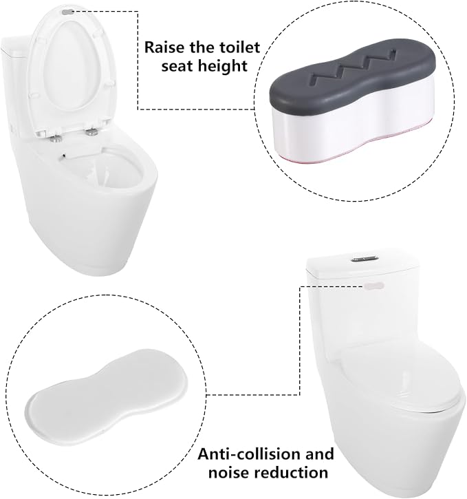 8 Pcs Bidet Height-increasing Pads Toilet Seat Riser for Bidet Universal Toilet Lid Rubber Bumpers Self Adhesive Toilets Seats Buffer Adjustable Spacers with 2 Heights Adjustment