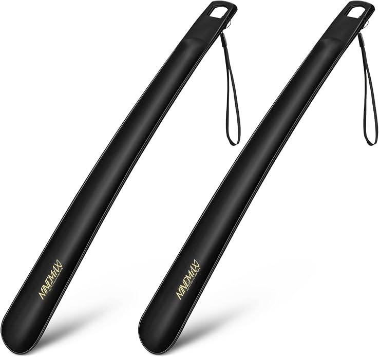 NINEMAX Plastic Shoe Horn Long Handle 16.5Inch, Long Shoehorn Sturdy for Senior Men Women with Hook