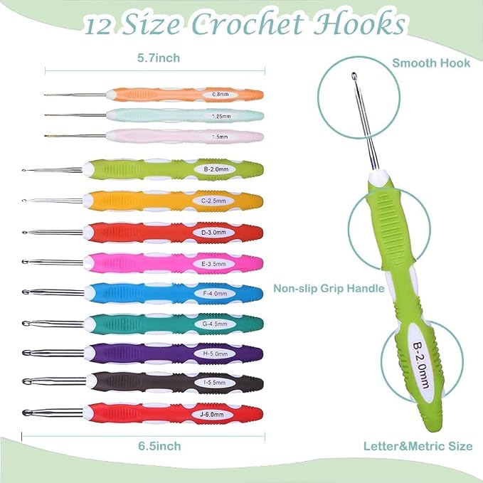 Yarniss Crochet Kits with Case, Beginner Crochet Set Includes 1050 Yards Crochet Yarn & 12 Size Ergonomic Crochet Hooks,Mint