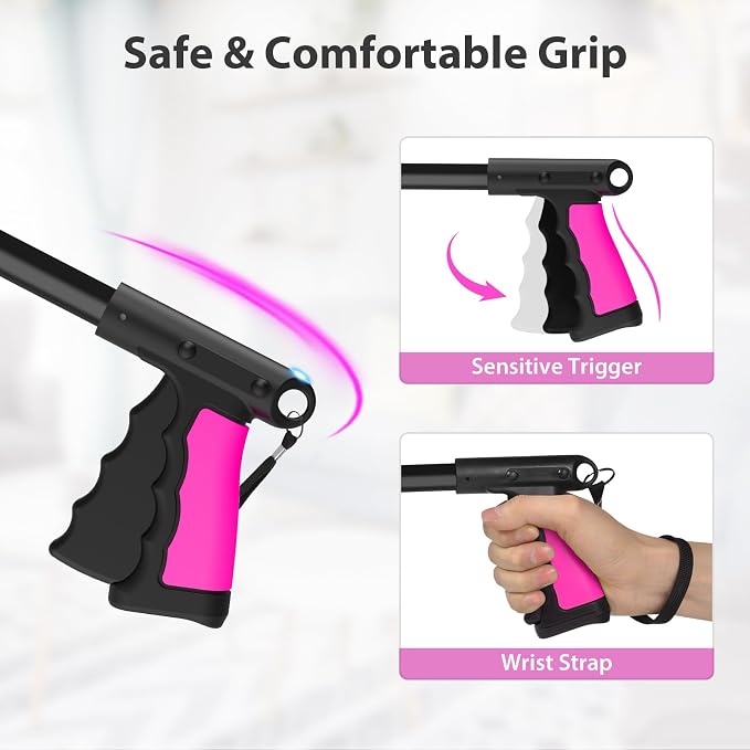 32" Foldable Grabber Reacher Pickup Tool for Seniors, Pink | 360° Rotating Jaw, Magnetic Tip, Long Hand Grip Pickup Tool, Silicone Non-Slip Claws, Indoor & Outdoor