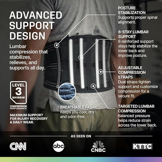 Modvel Lower Back Lumbar Support Brace for Men & Women | Breathable Fabric with Lumbar Pad | Relieving Back Pain | Great for Employees at Work, Desk Jobs, Standing Jobs