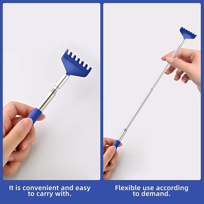 Kuvvfe 2 Pack Extendable Back Scratcher, Stainless Steel Telescoping,Blue | Portable Extendable Back Scratcher, Stainless Steel Telescoping Back Scratcher with Beautiful Present Packaging