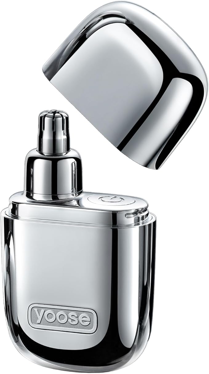 yoose Nose Hair Trimmer for Men and Women, Alloy Unibody, Painless Trimming, IPX7 Waterproof, Washable, USB-C Rechargeable, Long-Lasing, Low Noise, Portable Travel Electric Nose Trimmer, Silver