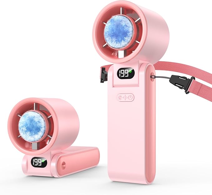 Portable Handheld Fan with Ice Cooler, 199 Speed Personal Fan,5500mAh Rechargeable,20H Cooling Time,20000 RPM Powerful Motor, Summer Essential for Travel/Outdoor/Office, Pink