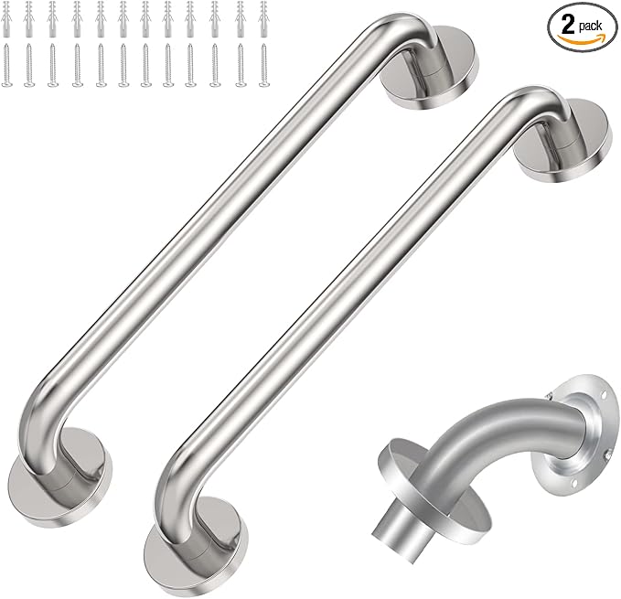 16 Inch Shower Grab Bar 2 Pack Polished Chrome SUS 304 Safety Grab Bars with Concealed Screws, 500lbs Support Assist Bath Handle Balance Bar for Handicap Elderly Pregnant Women for Christmas Gifts