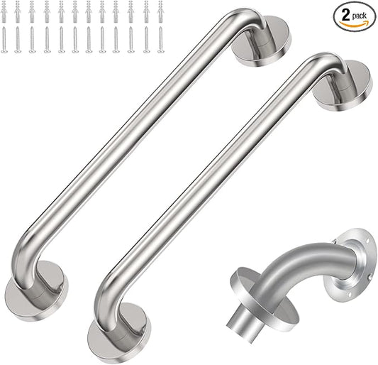 16 Inch Shower Grab Bar 2 Pack Polished Chrome SUS 304 Safety Grab Bars with Concealed Screws, 500lbs Support Assist Bath Handle Balance Bar for Handicap Elderly Pregnant Women for Christmas Gifts