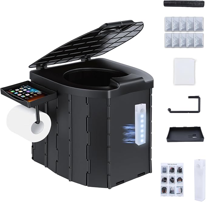 Portable Folding Camping Toilet, Compact Collapsible Outdoor Commode Potty