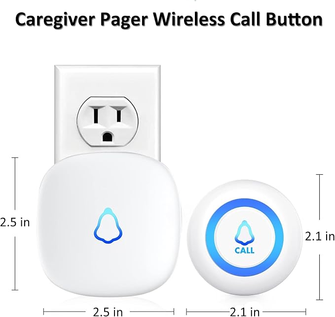 METAK Caregiver Pager Wireless Call Button for Elderly/Senior at Home, 1 Receiver + 2 Button, Medical Life Alert Necklace System, Emergency Bell Fall Monitor Devices for Patients, Disabled, Nurses