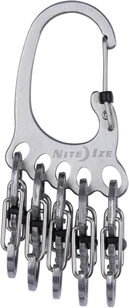 Nite Ize KLKBF-11-R6 Bigfoot Locker KeyRack, Carabiner Chain with 5 Stainless Steel Locking S-Biner Toes to Hold Keys Separately + Securely, 1, Silver