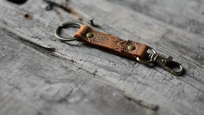Genuine Leather Keychain Walnut Leather Key Holder Mens Belt Key Chain Ring Fob