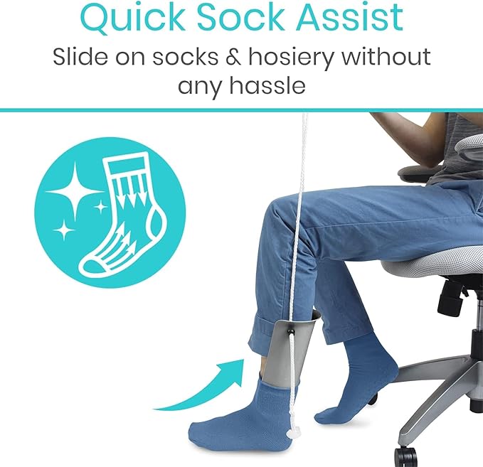 Vive Sock Aid Device for Seniors and Shoe Horn Kit - Sock Puller Aid Easy On and Off - Shoe Horn Long Handle - Adjustable