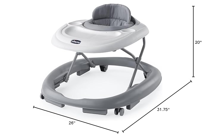 Chicco Mod Walker Foldable Infant Walker, 3 Height Adjustments, BPA-Free Tray with 2 Cup Holders, Brake Pads, for Children up to 26 lbs., Space-Saving Compact Fold, Grey/Grey
