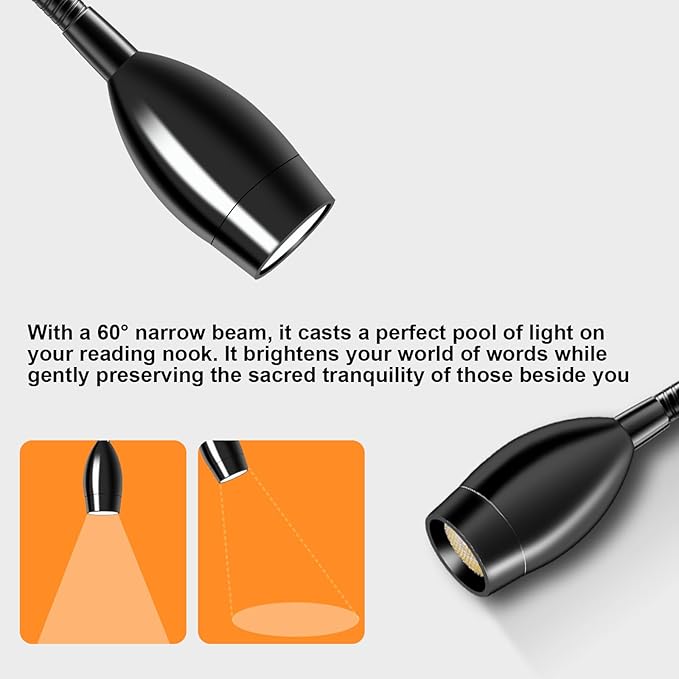 ERAY LED Wall Mounted Reading Light, Bedside Reading Lights for Bed with Touch Control, 3 Dimmable, 360°Flexible Gooseneck Headboard Book Reading Lamp Wall Sconce, 3000k-6000k-1 Pack