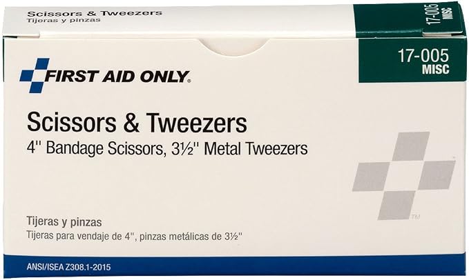 First Aid Only 17-005 Bandage Scissors and Forceps Tweezers Set for First Aid and More