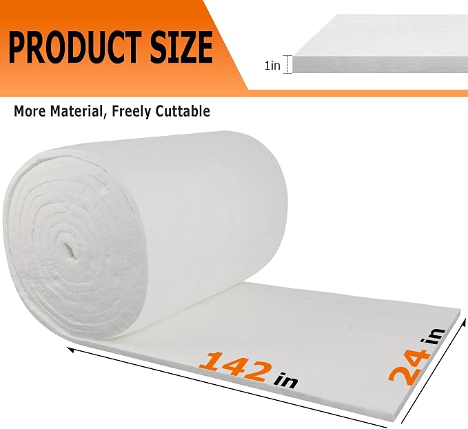 MMasters 142"*24"*1" Ceramic Fiber Insulation Blanket, Fireproof & Heat Resistant Up to 2700°F, Ideal for Wood Stove Baffle, Fireplaces, Kilns, Forges, Pizza Ovens, and More