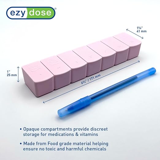 EZY DOSE Weekly (7-Day) Daily Pill Case, Embossed Matte Pill Case, Daily Medicine & Vitamin Organizer Box, Large Easy-Open Compartments, BPA-Free Medication Planner for Home & Travel, Pink