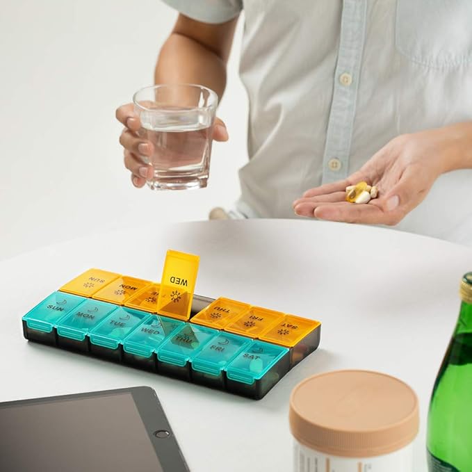 Mossime XL Large Daily Pill Organizer 2 Times a Day, Extra 7 Day Pill Box Am Pm, Weekly Day Night Vitamin Holder, Medicine Organizer, Big Pill Container, Medication Dispenser 14 Compartments