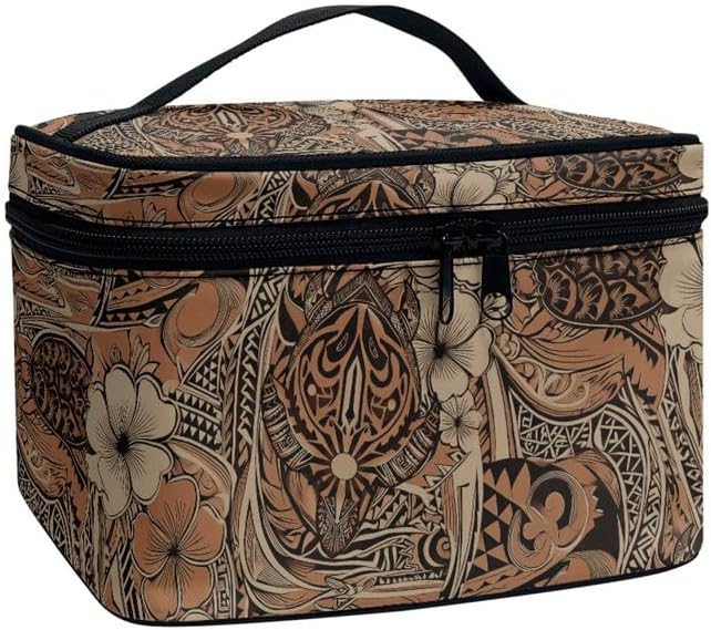Hawaiian Tribal Turtles Make Up Bags Cosmetic Case for Women, Hawaii Travel Makeup Toiletry Bag Zipper Handle Essential Organizer for Travel