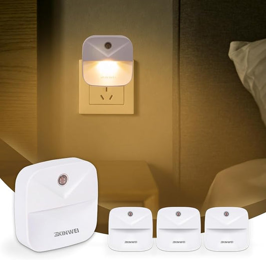 Night Lights Plug into Wall, Automatic LED Night Light with Dusk to Dawn Sensor, Modern V-Groove Design Square Night Lite for Hallway, 0.4W Plug-in Night Lights, 4-Pack (Warm Light)