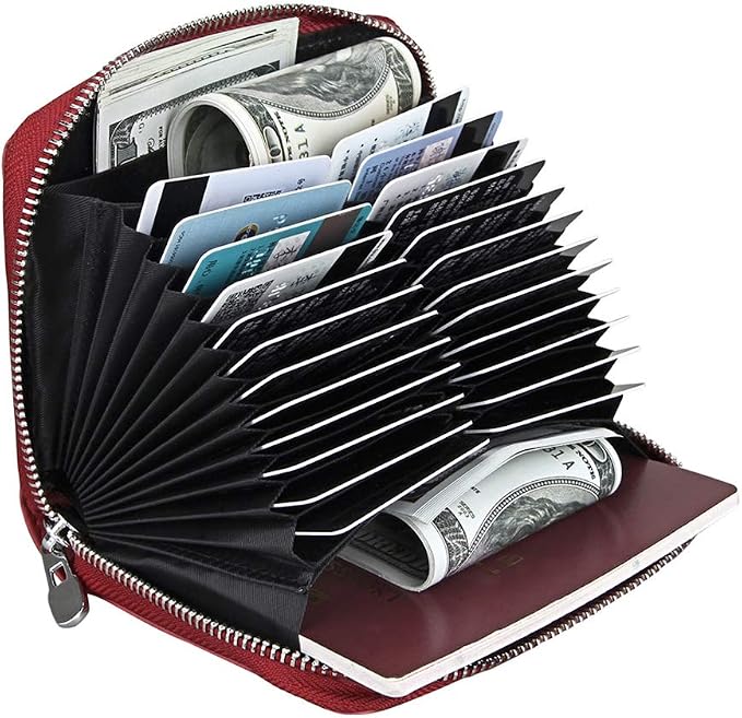 RFID Blocking 24 Slot Credit Card Holder Wallet Real Leather Multi Card Organizer Wallet with Zipper
