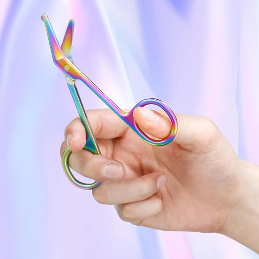 2 Pieces Ostomy Scissors Bandage Scissors Nursing Scissors Stainless Steel Scissors for Doctors, Nurses, Veterinary Home Nursing, 4.3 x 2.1 Inch, Curved (Rainbow)