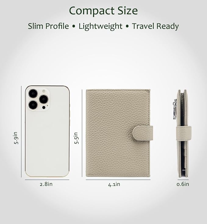 RFID Blocking Passport Wallet for Women, Leather Travel Wallet | Slim Leather Passport Cases for Travel with 1 Passport Slot & 3 Card Slots, Coin Pocket & SIM Slot Elephant Gray