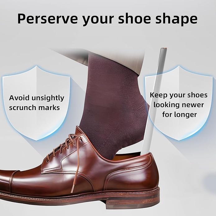 16.5" Shoe Horn Long Handle for Seniors,Stainless Steel Shoe Horn, Shoe Spoon，Boot Horn,Blue or Black Selection,2pcs