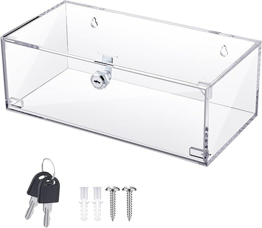 Refrigerator Medicine Lock Box with Keys and Mounting Hardware 12 x 6 x 4.5 Inch Wall Mount Locking Medicine Box Clear Acrylic Wall Cabinet, First Aid Kit for Emergencies Home Use