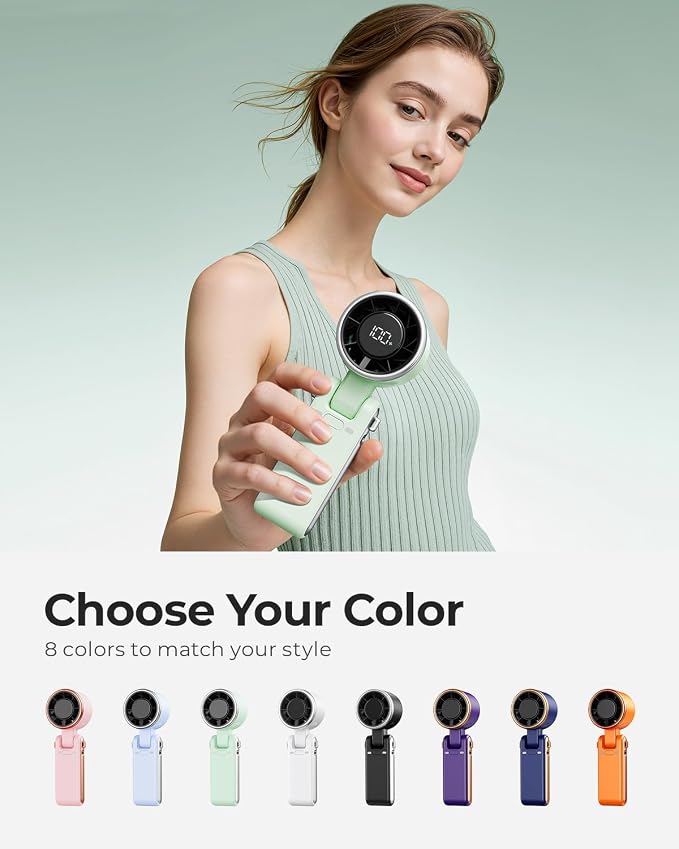 Portable Handheld Turbo Fan - 5 Gear High Speed 4000mAh Rechargeable Mini Personal Hand Fan Blow Cold Air, Battery Operated Travel Essentials, Beach Vacation, Gifts for Women, Men (Green)