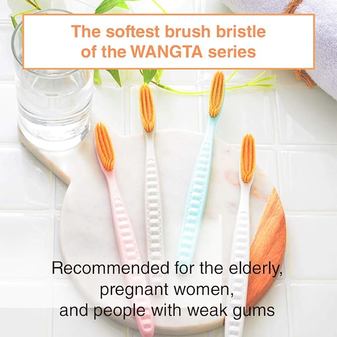 WANGTA Toothbrush 4pcs, Twice as Wide as Regular Brush Head, Wide Toothbrush, Long Brush Head, More Comfortable and Easier Brushing (Golden Brush)