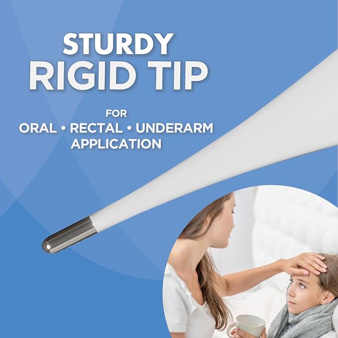 Veridian 60-Second Digital Thermometer with Fever Alert | Rigid Tip for Oral, Rectal & Underarm Use, Memory Recall, Water-Resistant, Storage Case & Probe Covers