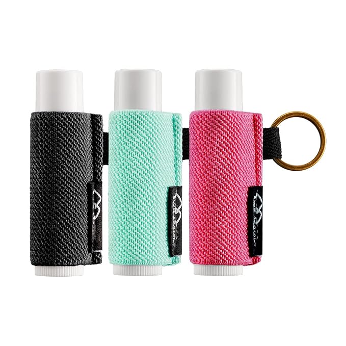WK IEASON Lip Balm Holder Keychain, Stocking Stuffers for Teen Girls, 3PCS Clip on Lip Gloss Holder Compatible With Chapstick, Burt's Bees Sleeves Holder Key Chains Women Cute Elastic Lipstick Holder